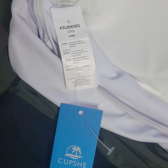 NWT Cupshe Olive Swimsuit Colorblock Tri Color Faux Wrap One Piece Large Vneck - Picture 7 of 10